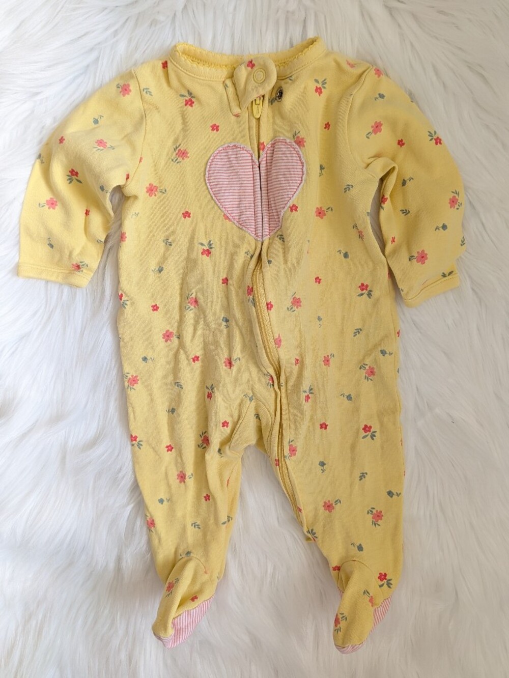 NEW Carter's 0-3M Yellow Floral Footed One-Piece with Pink Heart